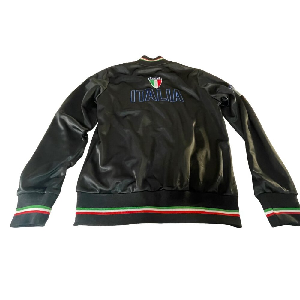 Italia Black Track Jacket 🇮🇹 Faux Leather Look Full Zip Size M - Picture 2 of 10